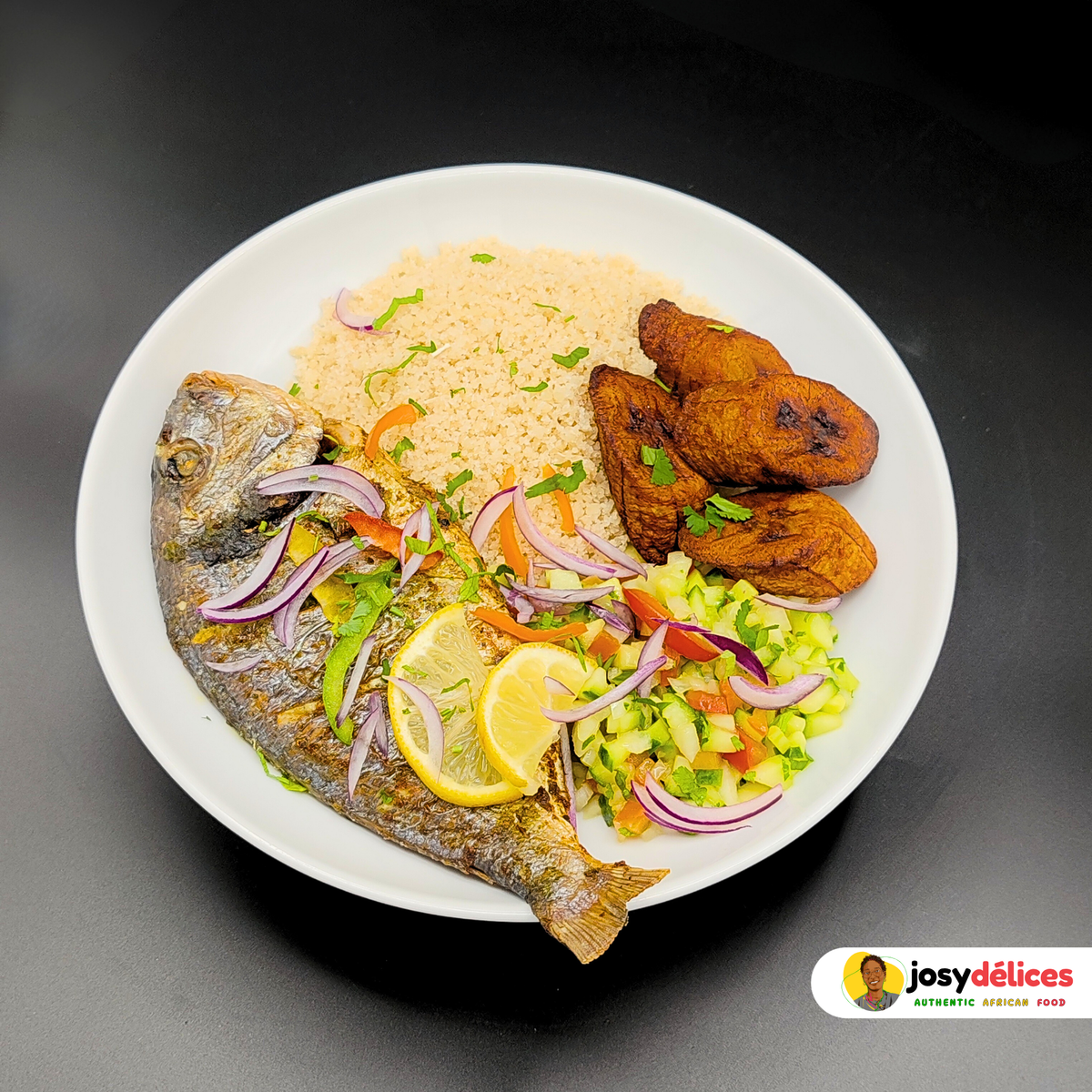 Attiéké, Daurade Royale Braisée & Aloko by Josy